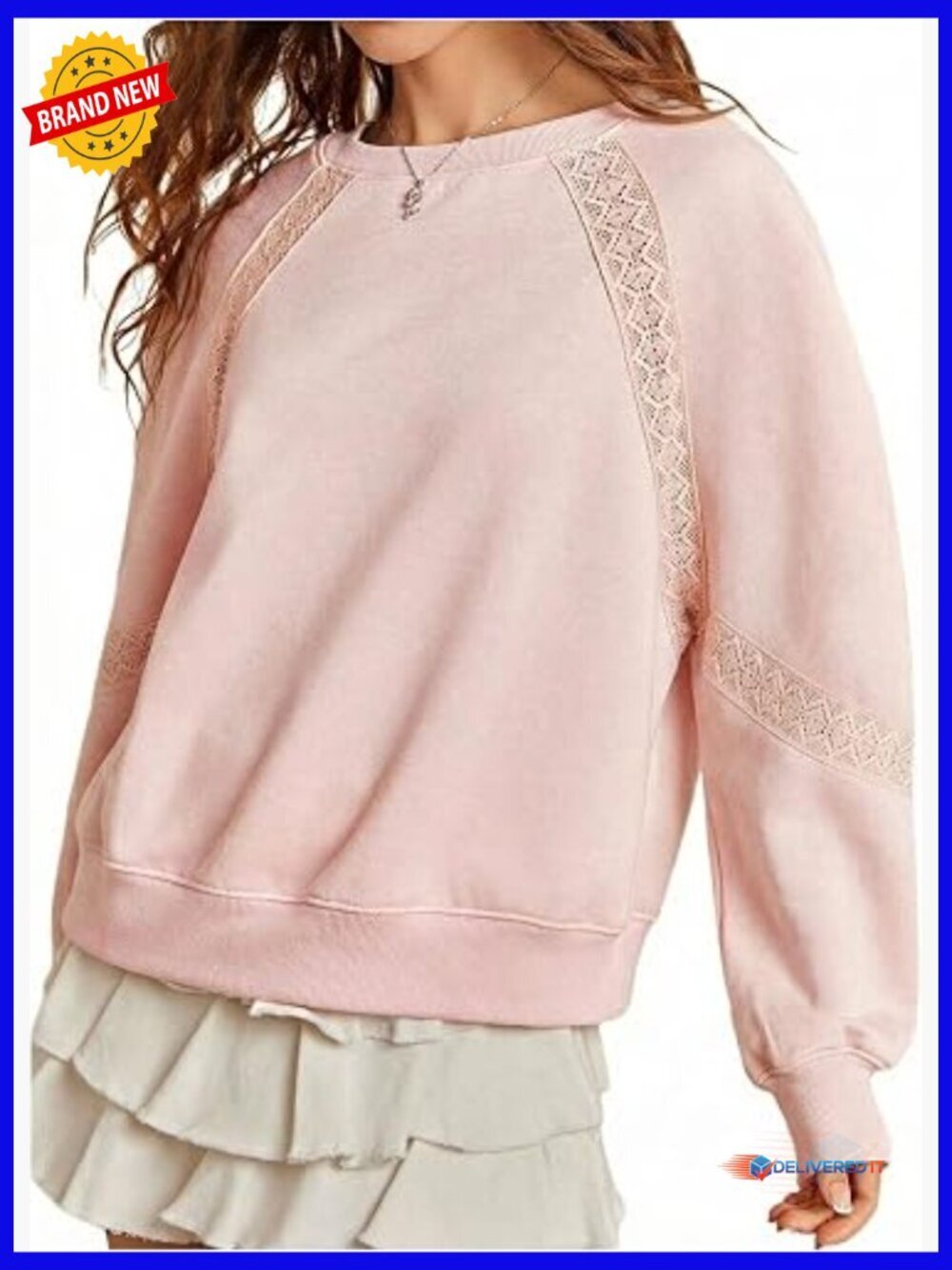 Crochet Lace Pullover Sweatshirt Crew Neck Long Sleeve Cute Top